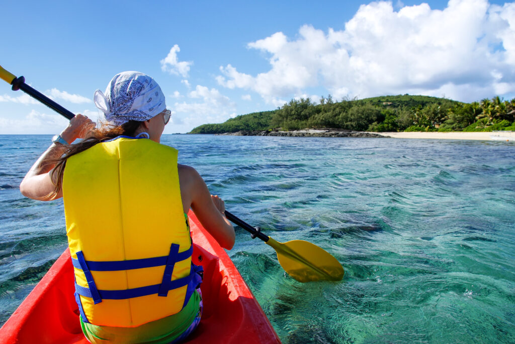 Kayaking toward an Island. Fiji