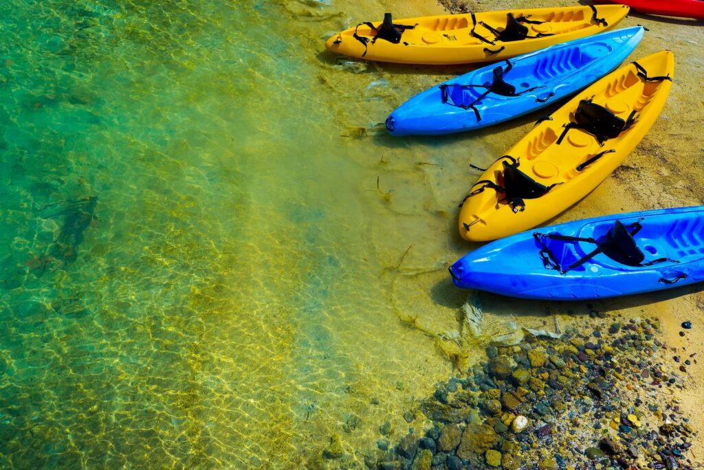 Kayaks on a beach